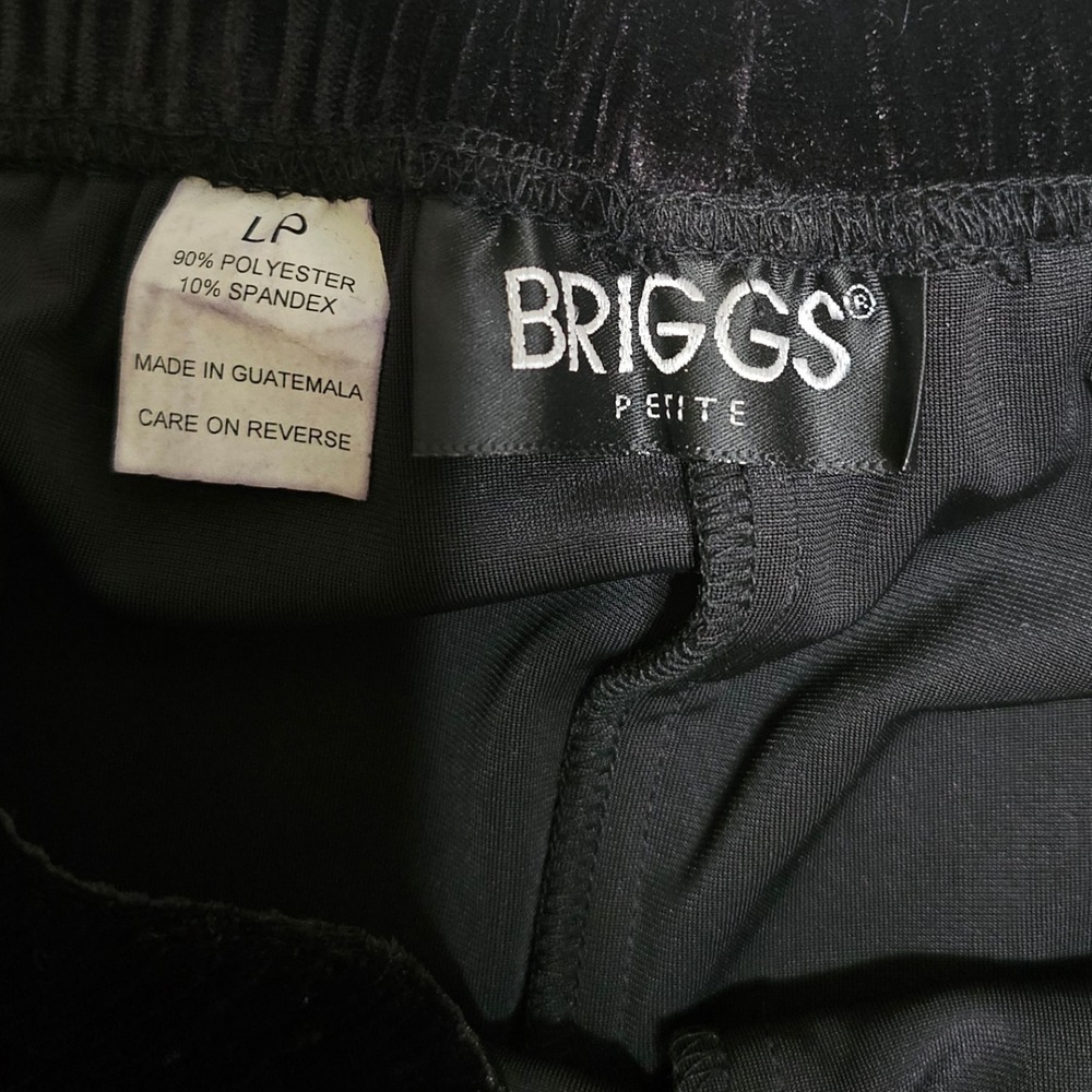 Briggs Petite Black Velvet Pants Elastic Waist Pull On Women's Large LP - Picture 3 of 6